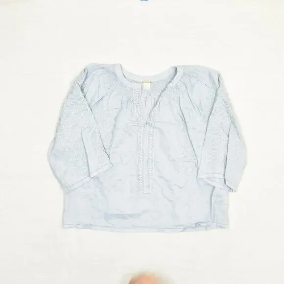 Magaschoni Women's Blouse V Neck 3/4 Sleeve Solid V Neck Linen Blue Size L - Picture 2 of 8